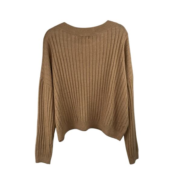 Open Edit Tan V-Neck Ribbed Knit Long Sleeve Drop Shoulder Pullover Sweater XL - Picture 3 of 13